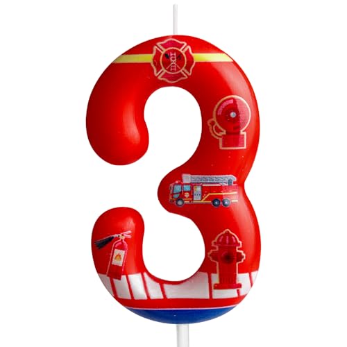 Kerze zum 3. Geburtstag, Feuerwehrauto Nummer 3, Feuerwehrauto, Kuchendekoration, Geburtstagsparty-Zubehör, roter Feuerwehr-Löscher-Thema, Kuchendekoration, Dekorationen für Kinder, Jungen, Mädchen, Kerze zum 3. Geburtstag, Feuerwehrauto Nummer 3, Feuerwehrauto, Kuchendekoration, Geburtstagsparty-Zubehör, roter Feuerwehr-Löscher-Thema, Kuchendekoration, Dekorationen für Kinder, Jungen, Mädchen, von Cxryrzhe