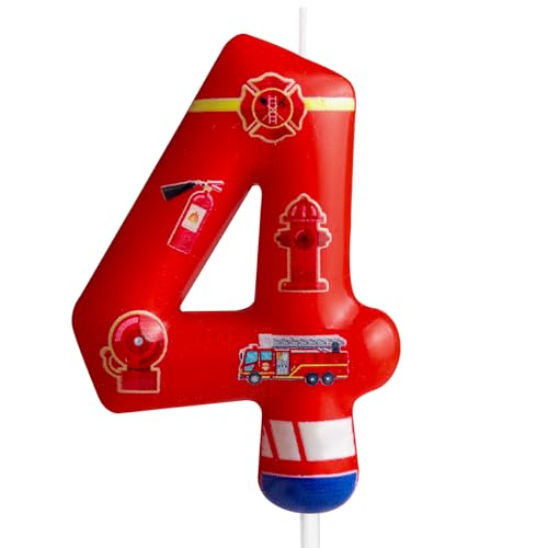 Kerze zum 4. Geburtstag, Feuerwehrauto Nummer 4, Kerze, Feuerwehrauto, Kuchendekoration, Geburtstagsparty, Zubehör, roter Feuerwehr-Feuerlöscher, Themenkuchenaufsatz, Dekorationen für Kinder, Jungen, Kerze zum 4. Geburtstag, Feuerwehrauto Nummer 4, Kerze, Feuerwehrauto, Kuchendekoration, Geburtstagsparty, Zubehör, roter Feuerwehr-Feuerlöscher, Themenkuchenaufsatz, Dekorationen für Kinder, Jungen, von Cxryrzhe