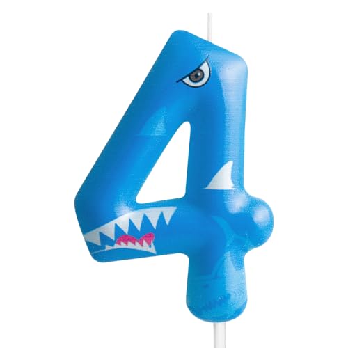 Kerze zum 4. Geburtstag, Motiv: Hai, Zahl 4, Kerze, Hai, Kuchendekoration, Geburtstagsparty, Zubehör, blauer Hai, Ozean, Tiere, Themenkuchenaufsatz, Dekorationen für Kinder, Jungen, Mädchen, Kerze zum 4. Geburtstag, Motiv: Hai, Zahl 4, Kerze, Hai, Kuchendekoration, Geburtstagsparty, Zubehör, blauer Hai, Ozean, Tiere, Themenkuchenaufsatz, Dekorationen für Kinder, Jungen, Mädchen, von Cxryrzhe