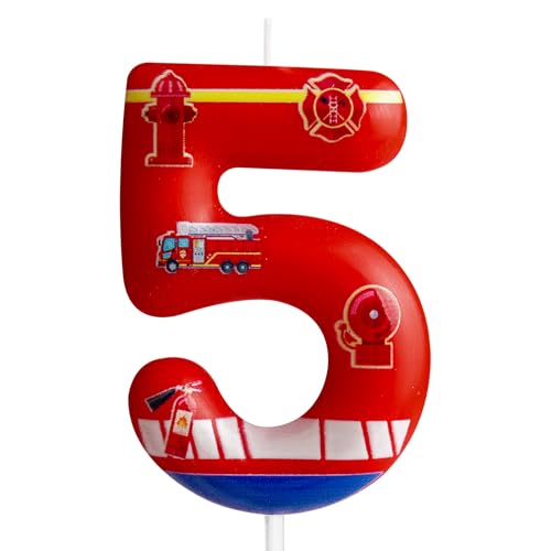 Kerze zum 5. Geburtstag, Feuerwehrauto Nummer 5, Feuerwehrauto, Kuchendekoration, Geburtstagsparty-Zubehör, roter Feuerwehr-Löscher-Thema, Kuchendekoration, Dekorationen für Kinder, Jungen, Mädchen, Kerze zum 5. Geburtstag, Feuerwehrauto Nummer 5, Feuerwehrauto, Kuchendekoration, Geburtstagsparty-Zubehör, roter Feuerwehr-Löscher-Thema, Kuchendekoration, Dekorationen für Kinder, Jungen, Mädchen, von Cxryrzhe