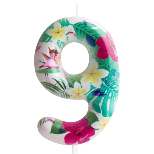 Kerze zum 9. Geburtstag, Flamingo, Zahl 9, Kerze, Flamingo, Kuchendekoration, Geburtstagsparty-Zubehör, weiße tropische hawaiianische Blumen, Thema, für Babyparty, Kinder, Jungen, Mädchen, Kerze zum 9. Geburtstag, Flamingo, Zahl 9, Kerze, Flamingo, Kuchendekoration, Geburtstagsparty-Zubehör, weiße tropische hawaiianische Blumen, Thema, für Babyparty, Kinder, Jungen, Mädchen, von Cxryrzhe