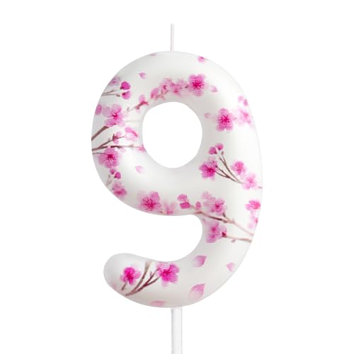 Kerze zum 9. Geburtstag, Kirschblüte, Zahl 9, Kerze, Kirschblüte, Kuchendekoration, Geburtstagsparty-Zubehör, Weiß / Rosa, Sakura-Thema, Kuchendekoration, Dekoration für Kinder, Jungen, Mädchen, Kerze zum 9. Geburtstag, Kirschblüte, Zahl 9, Kerze, Kirschblüte, Kuchendekoration, Geburtstagsparty-Zubehör, Weiß / Rosa, Sakura-Thema, Kuchendekoration, Dekoration für Kinder, Jungen, Mädchen, von Cxryrzhe