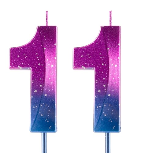 Kerzen mit der Zahl 11 zum 11. Geburtstag, Galaxie-Farbverlauf, Happy Birthday, violett-blauer Farbverlauf, Premium-Wachs und 3D-Diamant-Design, Kuchendekoration, Dekoration für Geburtstagsparty Kerzen mit der Zahl 11 zum 11. Geburtstag, Galaxie-Farbverlauf, Happy Birthday, violett-blauer Farbverlauf, Premium-Wachs und 3D-Diamant-Design, Kuchendekoration, Dekoration für Geburtstagsparty von Cxryrzhe