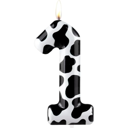 Kerzen zum 1. Geburtstag, Kuh, schwarz, Happy Birthday, Premium-Wachs- und Metallic-Design, Kuh-Thema, Kuchendekoration, Dekoration für Geburtstagsparty, Jahrestag, Feier von Cxryrzhe