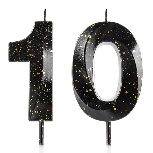 Kerzen zum 10. Geburtstag, 3D, Schwarz / Gold, Geburtstagskerze, Premium-Wachs und 3D-Diamant-Design, Kuchendekoration, Dekoration für Geburtstagsparty, Hochzeitstag, Feier, Zubehör Kerzen zum 10. Geburtstag, 3D, Schwarz / Gold, Geburtstagskerze, Premium-Wachs und 3D-Diamant-Design, Kuchendekoration, Dekoration für Geburtstagsparty, Hochzeitstag, Feier, Zubehör von Cxryrzhe