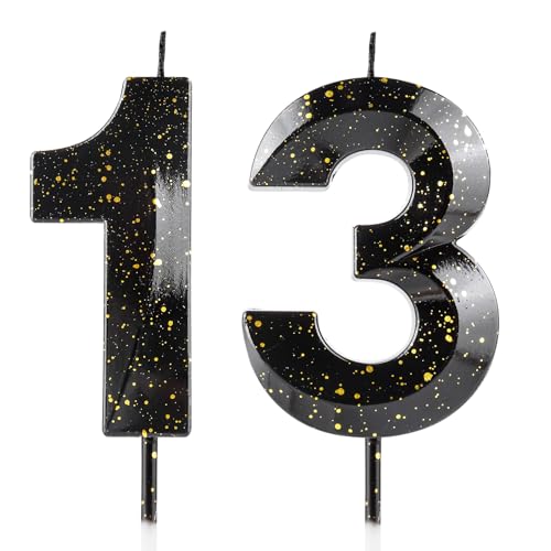 Kerzen zum 13. Geburtstag, 3D, Schwarz / Gold, Geburtstagskerze, Premium-Wachs und 3D-Diamant-Design, Kuchendekoration, Dekoration für Geburtstagsparty, Hochzeitstag, Feier, Zubehör von Cxryrzhe