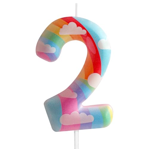 Kerzen zum 2. Geburtstag, Nummer 2, Rosa, Regenbogen-Motiv, für Geburtstag, Party, Wolke, Regenbogen-Thema, bezauberndes Design für Babys, Mädchen, Jungen, Geburtstag, Kuchendekoration, Kerzen zum 2. Geburtstag, Nummer 2, Rosa, Regenbogen-Motiv, für Geburtstag, Party, Wolke, Regenbogen-Thema, bezauberndes Design für Babys, Mädchen, Jungen, Geburtstag, Kuchendekoration, von Cxryrzhe