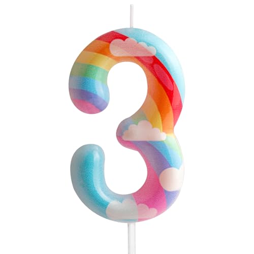 Kerzen zum 3. Geburtstag, Nummer 3, Rosa, Regenbogen, Geburtstagsparty, Wolke, Regenbogen-Thema, bezauberndes Design für Babys, Mädchen, Jungen, Geburtstag, Kuchendekoration, Abschlussfeier, Kerzen zum 3. Geburtstag, Nummer 3, Rosa, Regenbogen, Geburtstagsparty, Wolke, Regenbogen-Thema, bezauberndes Design für Babys, Mädchen, Jungen, Geburtstag, Kuchendekoration, Abschlussfeier, von Cxryrzhe