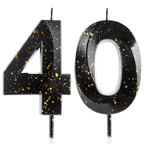 Kerzen zum 40. Geburtstag, 3D, Schwarz / Gold, Geburtstagskerze, Premium-Wachs und 3D-Diamant-Design, Kuchendekoration, Dekoration für Geburtstagsparty, Hochzeitstag, Feier, Zubehör Kerzen zum 40. Geburtstag, 3D, Schwarz / Gold, Geburtstagskerze, Premium-Wachs und 3D-Diamant-Design, Kuchendekoration, Dekoration für Geburtstagsparty, Hochzeitstag, Feier, Zubehör von Cxryrzhe
