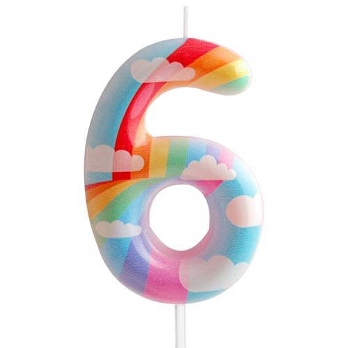 Kerzen zum 6. Geburtstag, Nummer 6, Rosa, Regenbogen-Motiv, für Geburtstag, Party, Wolke, Regenbogen-Thema, bezauberndes Design für Babys, Mädchen, Jungen, Geburtstag, Kuchendekoration, Kerzen zum 6. Geburtstag, Nummer 6, Rosa, Regenbogen-Motiv, für Geburtstag, Party, Wolke, Regenbogen-Thema, bezauberndes Design für Babys, Mädchen, Jungen, Geburtstag, Kuchendekoration, von Cxryrzhe