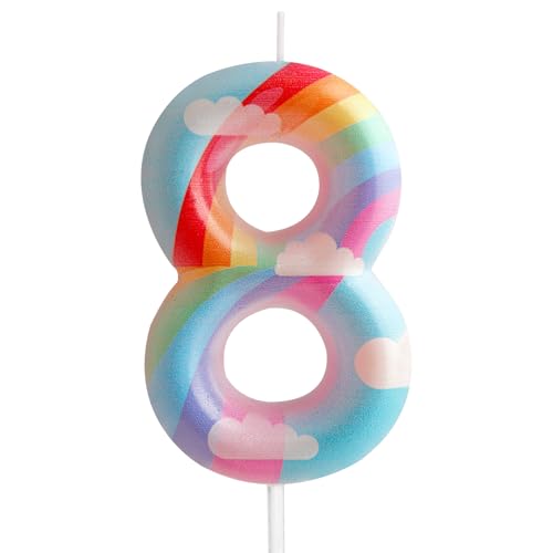Kerzen zum 8. Geburtstag, Zahl 8, Rosa, Regenbogen-Motiv, für Geburtstag, Party, Wolke, Regenbogen-Thema, bezauberndes Design für Babys, Mädchen, Jungen, Geburtstag, Kuchendekoration, Abschlussfeier, Kerzen zum 8. Geburtstag, Zahl 8, Rosa, Regenbogen-Motiv, für Geburtstag, Party, Wolke, Regenbogen-Thema, bezauberndes Design für Babys, Mädchen, Jungen, Geburtstag, Kuchendekoration, Abschlussfeier, von Cxryrzhe