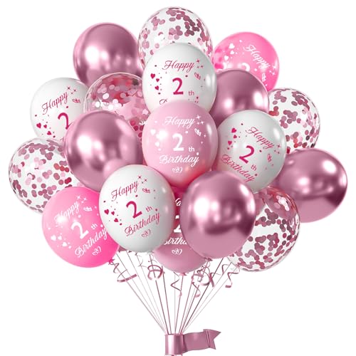 Luftballons zum 2. Geburtstag, 30,5 cm, Latex-Luftballons, rosa und weiß, metallisches Konfetti, 2. Jahrestag, Party, für Frauen, Mädchen, Babyparty, Geburtstag, Hochzeit, Party, Dekoration, 15 Stück von Cxryrzhe