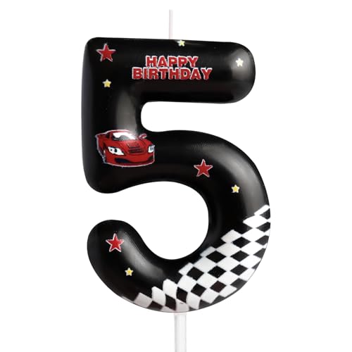 Rennwagen-Geburtstagskerzen, Zahl 5, Stern, schwarz, Rennautos, Verkehrsthema, 5. Geburtstag, Party, für Mädchen, Jungen, Geburtstagstortenaufsatz, Geburtstag, Feier, Jahrestag, Dekorationen Rennwagen-Geburtstagskerzen, Zahl 5, Stern, schwarz, Rennautos, Verkehrsthema, 5. Geburtstag, Party, für Mädchen, Jungen, Geburtstagstortenaufsatz, Geburtstag, Feier, Jahrestag, Dekorationen von Cxryrzhe