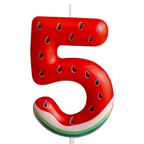 Zahlen 5 Geburtstagskerzen rot alles Gute zum Geburtstag Wassermelone Thema Kerzen Kuchendekoration, Geburtstag Party Dekoration Kerzen Jahrestag Feier Geburtstag Geschenk von Cxryrzhe