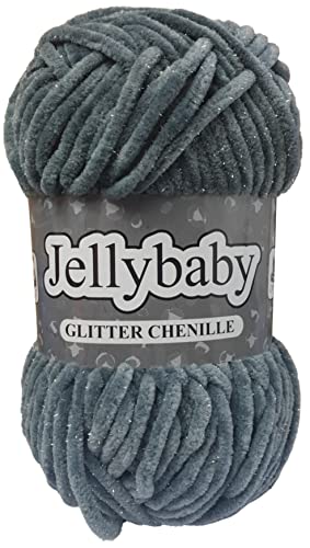 Cygnet Jellybaby Glitzer-Chenille-Strickgarn Wolle, grob, Metallgrau 017 von Cygnet Yarns