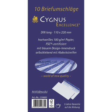 Cygnus Excellence Briefumschlag DL haftkebend weiß Offset 100g 10 Stüc von Cygnus Excellence
