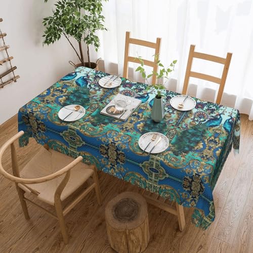 Cykazhst Elegante rechteckige Tischdecke mit Pfauenmuster, Polyester, abwischbar, wasserdicht, Tischdecke für Küche, Esszimmer, Party, Picknick, Outdoor Cykazhst Elegante rechteckige Tischdecke mit Pfauenmuster, Polyester, abwischbar, wasserdicht, Tischdecke für Küche, Esszimmer, Party, Picknick, Outdoor von Cykazhst