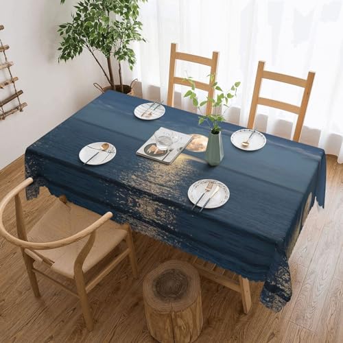 Cykazhst Rechteckige Tischdecke, Motiv: Bright Moon At See, Hippie-Druck, Polyester, abwischbar, wasserdicht, Tischdecke für Küche, Esszimmer, Party, Picknick, Outdoor Cykazhst Rechteckige Tischdecke, Motiv: Bright Moon At See, Hippie-Druck, Polyester, abwischbar, wasserdicht, Tischdecke für Küche, Esszimmer, Party, Picknick, Outdoor von Cykazhst