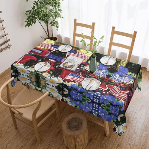 Cykazhst Rechteckige Tischdecke, Motiv: Patriotischer alter roter LKW, Polyester, abwischbar, wasserdicht, Tischdecke für Küche, Esszimmer, Party, Picknick, Outdoor Cykazhst Rechteckige Tischdecke, Motiv: Patriotischer alter roter LKW, Polyester, abwischbar, wasserdicht, Tischdecke für Küche, Esszimmer, Party, Picknick, Outdoor von Cykazhst