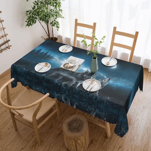 Cykazhst Rechteckige Tischdecke, Motiv: Wolf im Mondlicht, Polyester, abwischbar, wasserdicht, Tischdecke für Küche, Esszimmer, Party, Picknick, Outdoor Cykazhst Rechteckige Tischdecke, Motiv: Wolf im Mondlicht, Polyester, abwischbar, wasserdicht, Tischdecke für Küche, Esszimmer, Party, Picknick, Outdoor von Cykazhst