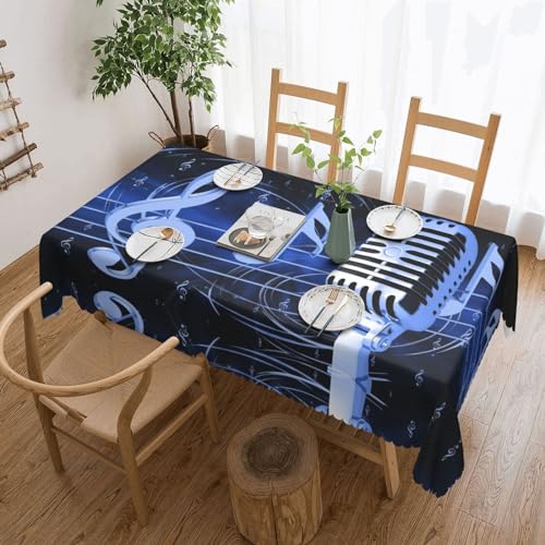 Cykazhst Rechteckige Tischdecke mit Mikrofon mit Musiknoten-Druck, Polyester, abwischbare Tischdecke, wasserdichte Tischdecke für Küche, Esszimmer, Party, Picknick, Outdoor Cykazhst Rechteckige Tischdecke mit Mikrofon mit Musiknoten-Druck, Polyester, abwischbare Tischdecke, wasserdichte Tischdecke für Küche, Esszimmer, Party, Picknick, Outdoor von Cykazhst