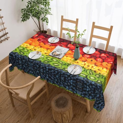 Cykazhst Rechteckige Tischdecke mit Obst-Regenbogen-Druck, Polyester, abwischbar, wasserdicht, Tischdecke für Küche, Esszimmer, Party, Picknick, Outdoor Cykazhst Rechteckige Tischdecke mit Obst-Regenbogen-Druck, Polyester, abwischbar, wasserdicht, Tischdecke für Küche, Esszimmer, Party, Picknick, Outdoor von Cykazhst