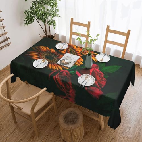 Cykazhst Rechteckige Tischdecke mit Sonnenblumen- und Rosen-Druck, Polyester, abwischbar, wasserdicht, Tischdecke für Küche, Esszimmer, Party, Picknick, Outdoor Cykazhst Rechteckige Tischdecke mit Sonnenblumen- und Rosen-Druck, Polyester, abwischbar, wasserdicht, Tischdecke für Küche, Esszimmer, Party, Picknick, Outdoor von Cykazhst