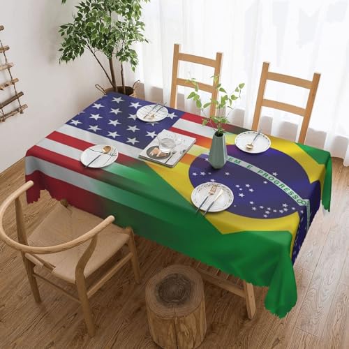 Cykazhst Rechteckige Tischdecke mit amerikanischen und brasilianischen Flaggen, Polyester, abwischbar, wasserdicht, Tischdecke für Küche, Esszimmer, Party, Picknick, Outdoor Cykazhst Rechteckige Tischdecke mit amerikanischen und brasilianischen Flaggen, Polyester, abwischbar, wasserdicht, Tischdecke für Küche, Esszimmer, Party, Picknick, Outdoor von Cykazhst