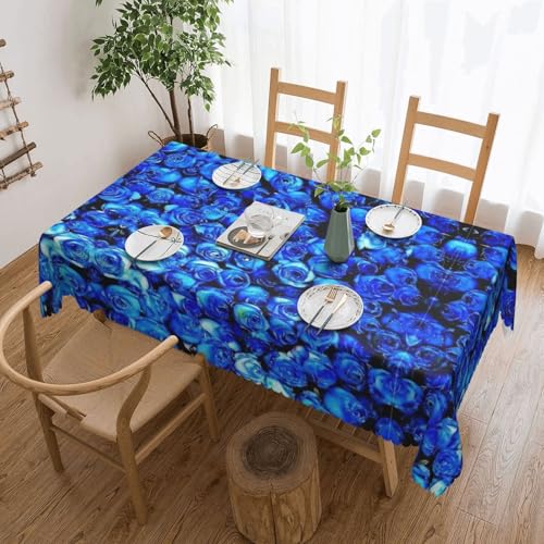 Cykazhst Rechteckige Tischdecke mit blauem Rosenmuster, Polyester, abwischbar, wasserdicht, Tischdecke für Küche, Esszimmer, Party, Picknick, Outdoor Cykazhst Rechteckige Tischdecke mit blauem Rosenmuster, Polyester, abwischbar, wasserdicht, Tischdecke für Küche, Esszimmer, Party, Picknick, Outdoor von Cykazhst