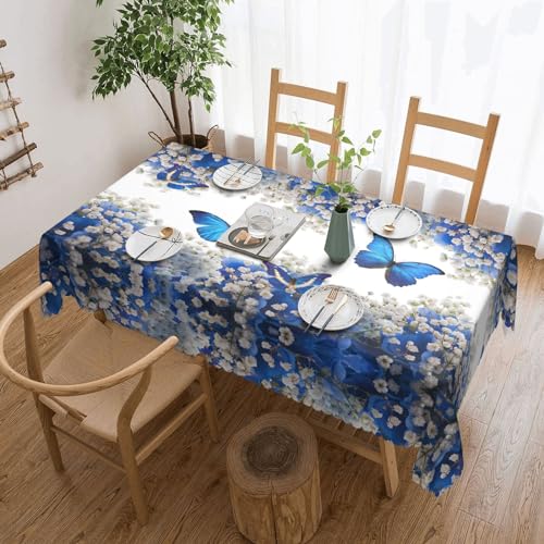 Cykazhst Rechteckige Tischdecke mit blauen Schmetterlingen und weißen Blumen, Polyester, abwischbar, wasserdicht, Tischdecke für Küche, Esszimmer, Party, Picknick, Outdoor Cykazhst Rechteckige Tischdecke mit blauen Schmetterlingen und weißen Blumen, Polyester, abwischbar, wasserdicht, Tischdecke für Küche, Esszimmer, Party, Picknick, Outdoor von Cykazhst