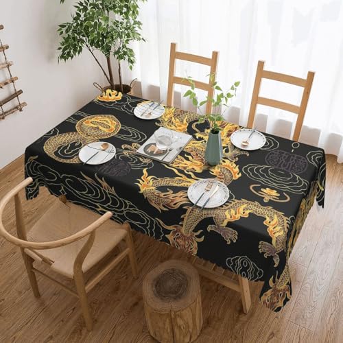 Cykazhst Rechteckige Tischdecke mit gelbem Drachen-Motiv, Polyester, abwischbar, wasserdicht, Tischdecke für Küche, Esszimmer, Party, Picknick, Outdoor Cykazhst Rechteckige Tischdecke mit gelbem Drachen-Motiv, Polyester, abwischbar, wasserdicht, Tischdecke für Küche, Esszimmer, Party, Picknick, Outdoor von Cykazhst