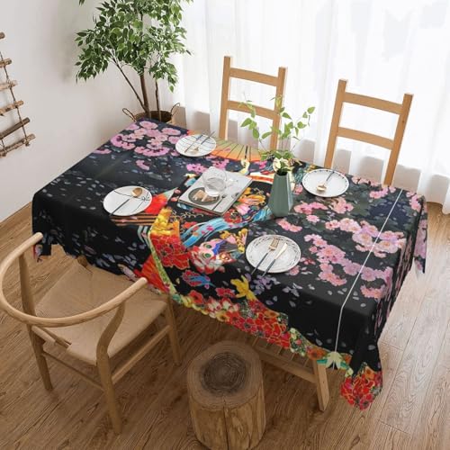 Cykazhst Rechteckige Tischdecke mit japanischem Geisha-Druck, Polyester, abwischbar, wasserdicht, Tischdecke für Küche, Esszimmer, Party, Picknick, Outdoor Cykazhst Rechteckige Tischdecke mit japanischem Geisha-Druck, Polyester, abwischbar, wasserdicht, Tischdecke für Küche, Esszimmer, Party, Picknick, Outdoor von Cykazhst