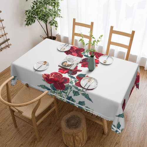 Cykazhst Rechteckige Tischdecke mit rotem Rosenmuster, Polyester, abwischbar, wasserdicht, Tischdecke für Küche, Esszimmer, Party, Picknick, Outdoor Cykazhst Rechteckige Tischdecke mit rotem Rosenmuster, Polyester, abwischbar, wasserdicht, Tischdecke für Küche, Esszimmer, Party, Picknick, Outdoor von Cykazhst