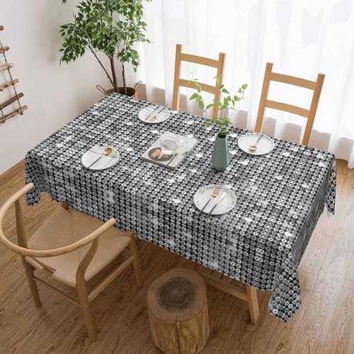 Cykazhst Rechteckige Tischdecke mit silberfarbenem Pailletten-Muster, Polyester, abwischbar, wasserdicht, Tischdecke für Küche, Esszimmer, Party, Picknick, Outdoor Cykazhst Rechteckige Tischdecke mit silberfarbenem Pailletten-Muster, Polyester, abwischbar, wasserdicht, Tischdecke für Küche, Esszimmer, Party, Picknick, Outdoor von Cykazhst