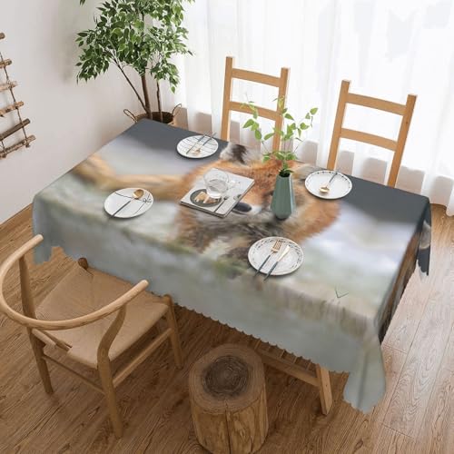 Cykazhst Rechteckige Tischdecke mit süßem Fuchs-Aufdruck, Polyester, abwischbar, wasserdicht, Tischdecke für Küche, Esszimmer, Party, Picknick, Outdoor Cykazhst Rechteckige Tischdecke mit süßem Fuchs-Aufdruck, Polyester, abwischbar, wasserdicht, Tischdecke für Küche, Esszimmer, Party, Picknick, Outdoor von Cykazhst