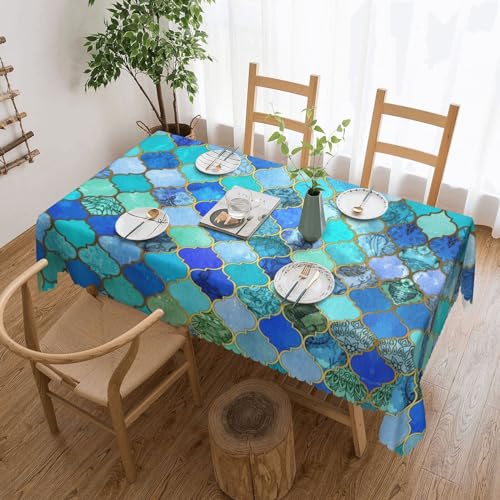 Cykazhst Rechteckige Tischdecke mit türkisfarbenem Muster, Polyester, abwischbar, wasserdicht, Tischdecke für Küche, Esszimmer, Party, Picknick, Outdoor Cykazhst Rechteckige Tischdecke mit türkisfarbenem Muster, Polyester, abwischbar, wasserdicht, Tischdecke für Küche, Esszimmer, Party, Picknick, Outdoor von Cykazhst