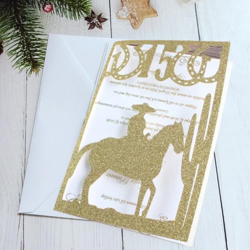 50 Stück glitzernde Reiter-Einladungskarten für Jungen, Quinceanera-Einladung, 15 Jahre, Geburtstagsparty, Einladung, Geschenkkarte mit Umschlägen, ganzes Set, goldfarben 50 Stück glitzernde Reiter-Einladungskarten für Jungen, Quinceanera-Einladung, 15 Jahre, Geburtstagsparty, Einladung, Geschenkkarte mit Umschlägen, ganzes Set, goldfarben von Cylallen