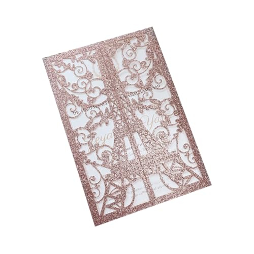 Cylallen 50 Stück lasergeschnittene Eiffelturm-Einladungskarten für Geburtstag, Hochzeit, Quinceanera, Verlobung, Brautparty, Party, Einladungen, Jacke, 12,7 x 17,8 cm (Glitzer, Roségold) von Cylallen