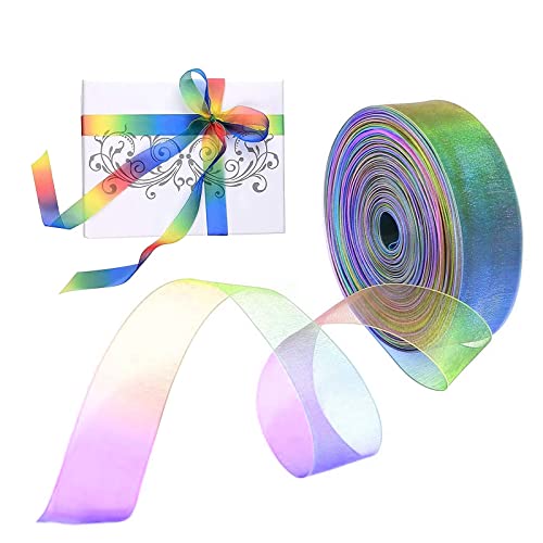 Cyleibe 50 Yard Geschenkband Organza Bänder 25mm Breit Schleifenband Regenbogen Band Verwendet für Weihnachten Hochzeit Geschenkverpackung von Cyleibe