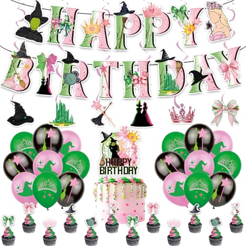Cyleibe Wicked Party Dekorationen, grüne und rosa Luftballons Cupcake Topper Banner und Kuchen Topper Set für Geburtstag Baby Shower Halloween Party Hexe Prinzessin Thema Film Cosplay Dekor Supplies Cyleibe Wicked Party Dekorationen, grüne und rosa Luftballons Cupcake Topper Banner und Kuchen Topper Set für Geburtstag Baby Shower Halloween Party Hexe Prinzessin Thema Film Cosplay Dekor Supplies von Cyleibe