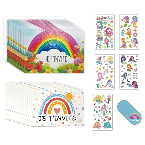12 Einladungskarten für einen Kindergeburtstag mit personalisierten Versandtaschen – Einladungskarte Geburtstag Mädchen auf Französisch, Geburtstagskarte, Kinder, perfekte Einladung, Regenbogen 12 Einladungskarten für einen Kindergeburtstag mit personalisierten Versandtaschen – Einladungskarte Geburtstag Mädchen auf Französisch, Geburtstagskarte, Kinder, perfekte Einladung, Regenbogen von Cylocrya