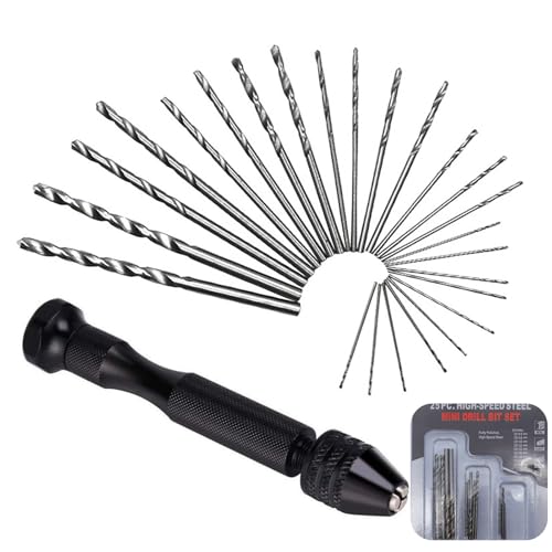 Handbohrer, 25 Stück, Twist Drill Hubschrauber, Präzision, 0,5 – 3,0 mm, Ideal für Modellbau, Schmuckherstellung und DIY-Projekte, Robuster Aluminiumgriff mit Rutschfestem Design von Cylocrya