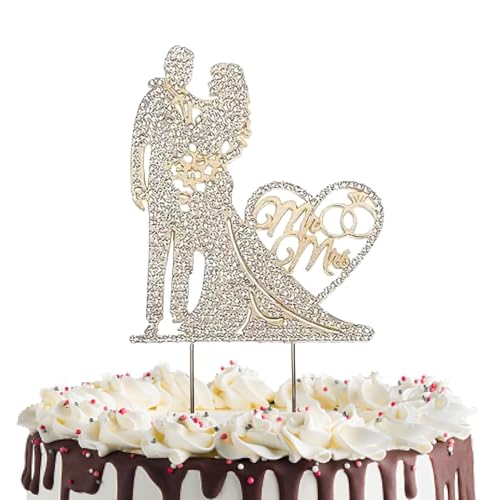 Cake Topper Hochzeit Tortenstecker Torten Tortendeko Mit Strass, Verlobung, Jubiläum - Hochwertige Tortenfigur Mit Brautpaar-Silhouette Und Doppelherz-Design - Kuchendeko Hochzeitsdeko von Cylocrya