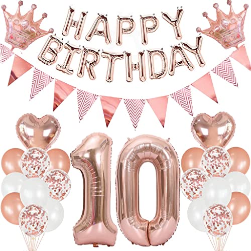 Cymeosh Luftballon 10. Geburtstag Deko Set, Rosegold Geburtstagsdeko 10 Jahre Mädchen, Luftballons Happy Birthday Girlande, Riesen Folienballons 10, Ballon 10 Deko zum Geburtstag von Cymeosh