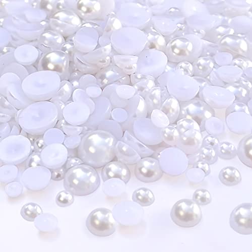 Cymtoo Flatback Perle zum Basteln, 5/6/8/10/12 mm Halbperlen zum Basteln DIY Zubehör, Edelsteinperlen für DIY Handwerk Dekorationen Hochzeitskleid (Weiß) von Cymtoo