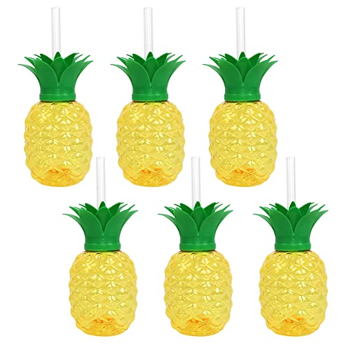 Cymwer 3/6 Stück hawaiianische Sommerparty-Becher, 500 ml, Ananas-/Erdbeerform, tropische Sommerbecher, kreative Geburtstagsparty-Dekoration von Cymwer