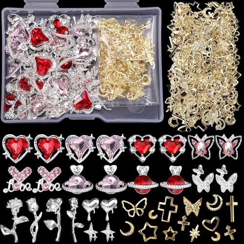 320 Stück Herzförmige Nagel-Nieten, 3D-Herzform, Schmetterlings-Edelstein-Charms für Valentinstag, Rosen-Nagelschmuck 320 Stück Herzförmige Nagel-Nieten, 3D-Herzform, Schmetterlings-Edelstein-Charms für Valentinstag, Rosen-Nagelschmuck von "Cynailli