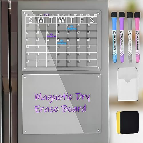 Magnetische, trocken abwischbare Kalendertafel für Kühlschrank, 40,6 x 30,5 cm, Acryl, Monatsplaner, wiederverwendbares Whiteboard, Mahlzeitenplaner und Workout-Tracker mit 4 Markern und 1 Radiergummi Magnetische, trocken abwischbare Kalendertafel für Kühlschrank, 40,6 x 30,5 cm, Acryl, Monatsplaner, wiederverwendbares Whiteboard, Mahlzeitenplaner und Workout-Tracker mit 4 Markern und 1 Radiergummi von Cynareg