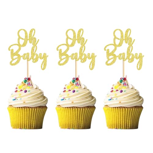 Cupcake-Topper mit Aufschrift "Oh Baby", glamourös, glitzernd, für Babypartys, Cupcakes, Dekorationen für Kindergeburtstage, Partyzubehör, Gold, 24 Stück Cupcake-Topper mit Aufschrift "Oh Baby", glamourös, glitzernd, für Babypartys, Cupcakes, Dekorationen für Kindergeburtstage, Partyzubehör, Gold, 24 Stück von Cyodoos