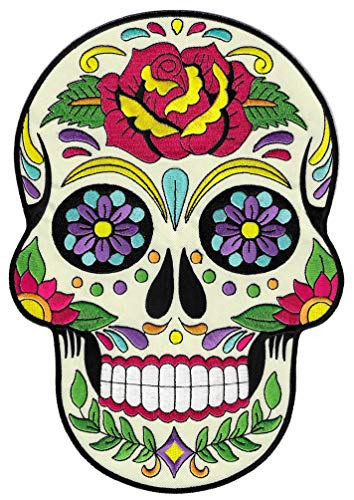 Großer Sugar Skull Calavera Aufnäher bestickt zum Aufbügeln Skelett Tag der Toten von Cypress Collectibles Embroidered Patches